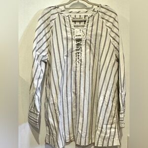 Striped White Shirt with Lace-Up Detail